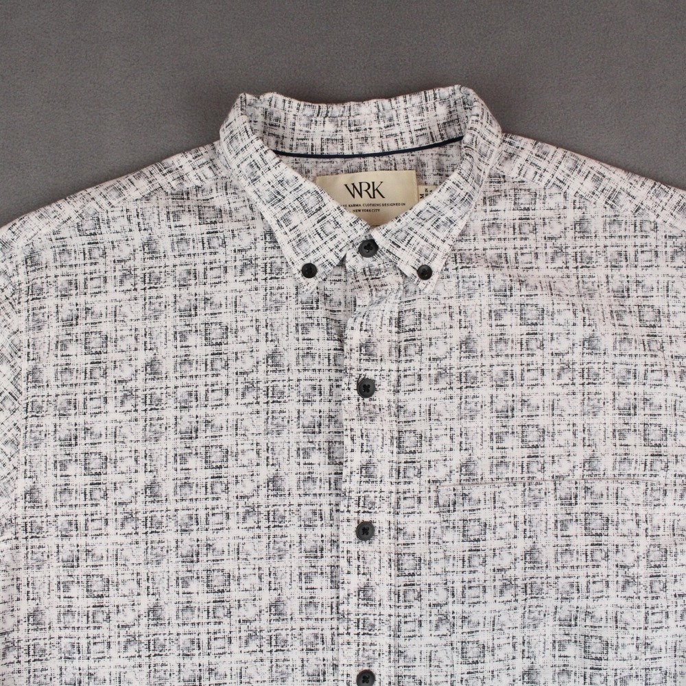 WRK The Reworked Shirt Mens Size M White Black Cotton Button Down Long Sleeve - Picture 2 of 8